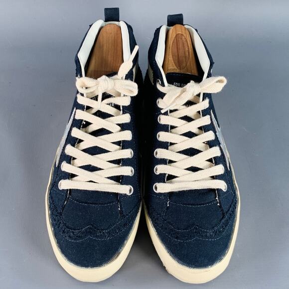 GOLDEN GOOSE MIDSTAR Size 7 Navy Cream Canvas Distressed Mid Top Sneakers - Picture 4 of 7
